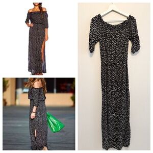 Auguste The Label off the shoulder ditsy floral maxi dress with slits/tie waist